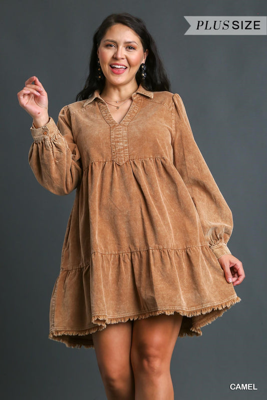 The Amanda dress in camel plus size